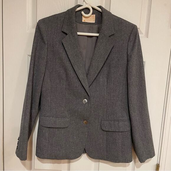 Pendleton Blazer Women Size 10 Gray Virgin Wool Fully Lined Front Button Career - Picture 4 of 8